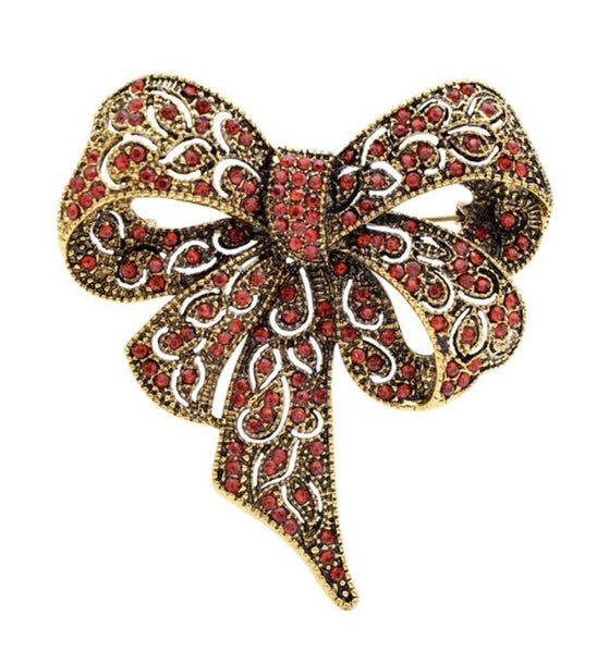 Bow brooch gold or silver plated stunning diamonte designer celebrity pin u9 new