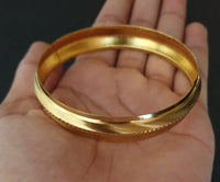 Gold Plated Sikh Kara Singh Kaur ridged edge Bangle 22ct Gold Look Kada J10 New