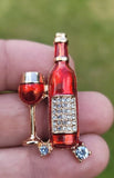 Wine glass bottle brooch vintage look gold plated design broach celebrity pin k