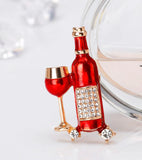 Wine glass bottle brooch vintage look gold plated design broach celebrity pin k