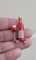 Wine glass bottle brooch vintage look gold plated design broach celebrity pin k