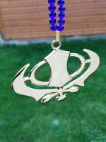 Gold plated wide khanda punjabi sikh singh pendant car rear mirror blue mala ss