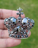 Crown brooch stunning vintage look silver plated stones royal design broach k12