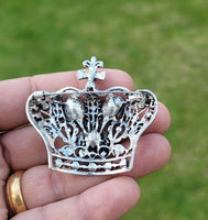 Crown brooch stunning vintage look silver plated stones royal design broach k12