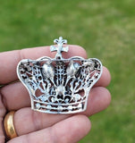 Crown brooch stunning vintage look silver plated stones royal design broach k12