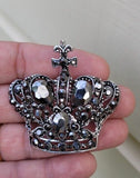 Crown brooch stunning vintage look silver plated stones royal design broach k12