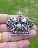 Crown brooch stunning vintage look silver plated stones royal design broach k12