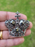 Crown brooch stunning vintage look silver plated stones royal design broach k12