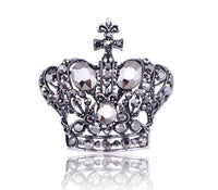 Crown brooch stunning vintage look silver plated stones royal design broach k12