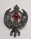 Stunning diamonte black affect sikh  singh kaur khalsa poppykhanda brooch pin