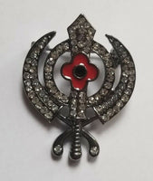 Stunning diamonte black affect sikh  singh kaur khalsa poppykhanda brooch pin