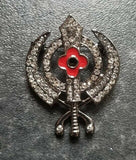 Stunning diamonte black affect sikh  singh kaur khalsa poppykhanda brooch pin