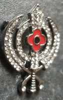 Stunning diamonte black affect sikh  singh kaur khalsa poppykhanda brooch pin