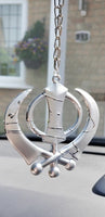 Large plastic silver tone stunning khanda punjabi sikh pendant car rear mirror