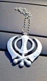 Large plastic silver tone stunning khanda punjabi sikh pendant car rear mirror