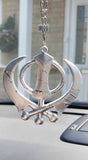 Large plastic silver tone stunning khanda punjabi sikh pendant car rear mirror