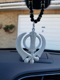 Singh kaur punjabi sikh white khanda pendant car rear mirror hanging mala a2