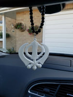 Singh kaur punjabi sikh white khanda pendant car rear mirror hanging mala a2