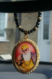 Gold plated Punjabi Sikh Guru Nanak Pendant Car Hanging - black beads & Crystals