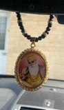 Gold plated Punjabi Sikh Guru Nanak Pendant Car Hanging - black beads & Crystals