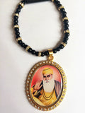 Gold plated Punjabi Sikh Guru Nanak Pendant Car Hanging - black beads & Crystals