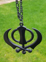 Punjabi sikh large black singh kaur khanda no stones car rear mirror pendant ss1