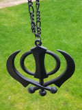 Punjabi sikh large black singh kaur khanda no stones car rear mirror pendant ss1