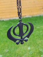 Punjabi sikh large black singh kaur khanda no stones car rear mirror pendant ss1