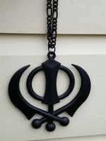 Punjabi sikh large black singh kaur khanda no stones car rear mirror pendant ss1