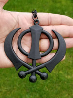 Punjabi sikh large black singh kaur khanda no stones car rear mirror pendant ss1