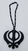 Punjabi sikh large black singh kaur khanda no stones car rear mirror pendant ss1