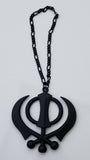 Punjabi sikh large black singh kaur khanda no stones car rear mirror pendant ss1