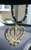 Gold Plated Punjabi Sikh Large Khanda Pendant Car Hanging with diamonte OS515