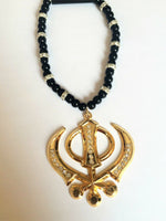 Gold Plated Punjabi Sikh Large Khanda Pendant Car Hanging with diamonte OS515