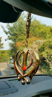 Xlarge punjabi sikh steel khanda golden colour car rear mirror hanging pendant