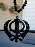 Singh kaur punjabi sikh black khanda pendant car rear mirror hanging mala SS