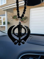 Singh kaur punjabi sikh black khanda pendant car rear mirror hanging mala SS