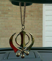 Gold plated punjabi sikh large khanda no stones stunning pendant car rear mirror