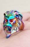 Punjabi Lion Ring Rainbow Colour Steel Sharukh Khan Movie Jawan Evil Eye Shield