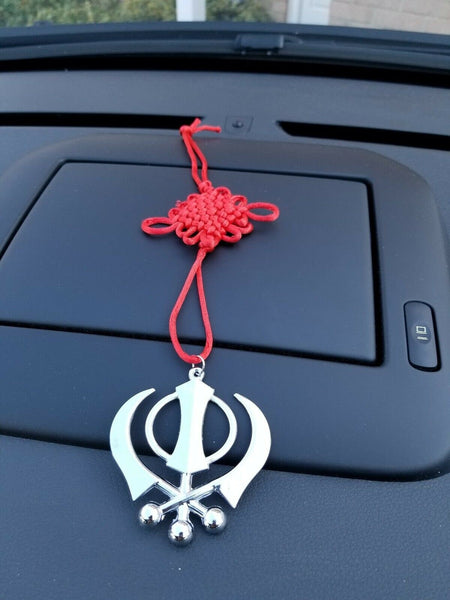 Singh kaur punjabi sikh silver plated khanda pendant car rear mirror hanging a7