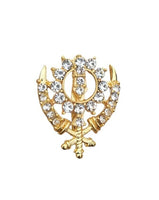 Khanda brooch gold plated stunning diamonte sikh king pin singh kaur broach n1