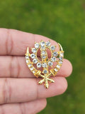 Khanda brooch gold plated stunning diamonte sikh king pin singh kaur broach n1