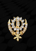 Khanda brooch gold plated stunning diamonte sikh king pin singh kaur broach n1