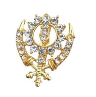 Khanda brooch gold plated stunning diamonte sikh king pin singh kaur broach n1