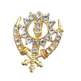 Khanda brooch gold plated stunning diamonte sikh king pin singh kaur broach n1