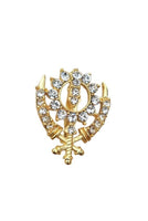 Khanda brooch gold plated stunning diamonte sikh king pin singh kaur broach n1