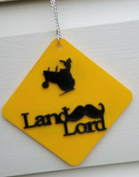 Acrylic yellow tractor landlord moustache punjabi farmer pendant car rear mirror