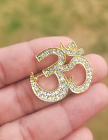 Stunning Diamonte Gold Plated OM Hindu Religious Brooch Broach Cake Pin Gift