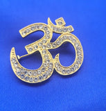 Stunning Diamonte Gold Plated OM Hindu Religious Brooch Broach Cake Pin Gift