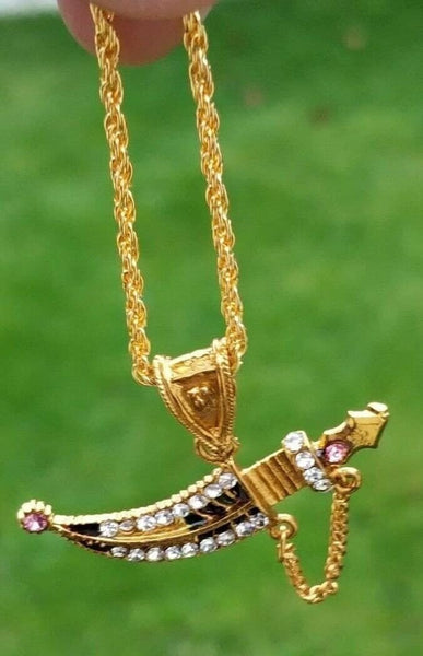 Kirpan pendant punjabi sikh stunning stones gold plated lovely dagger sword ccc7